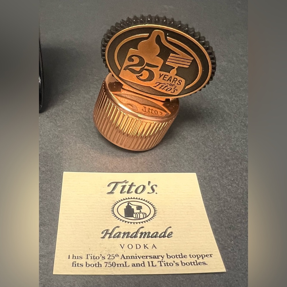 Tito’s 25th anniversary Bottle topper, Can be used 750 mL or 1L bottle w/box